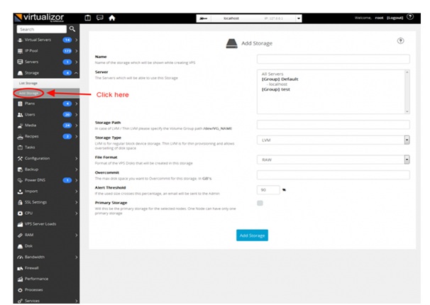 Virtualizor Add Storage
