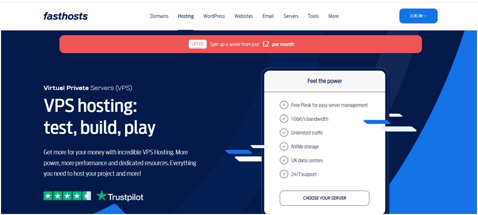 An image of Fasthosts’ homepage