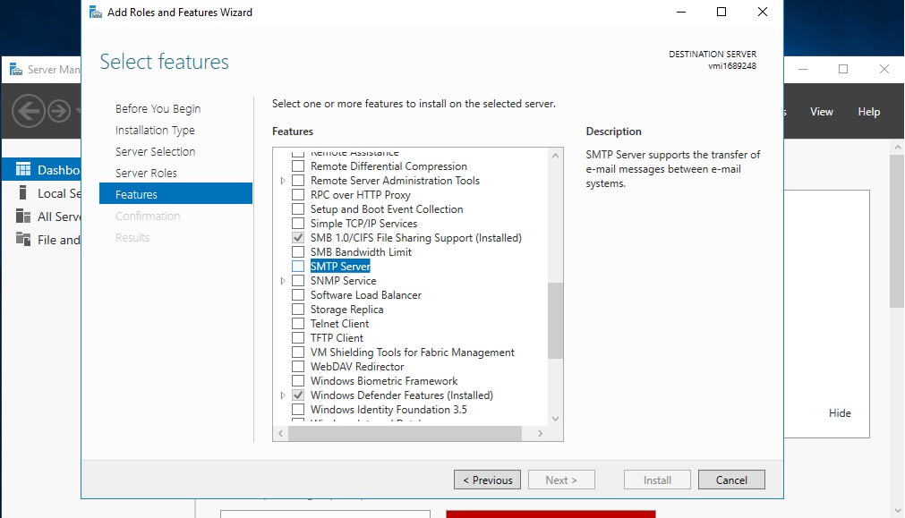 SMTP server installation