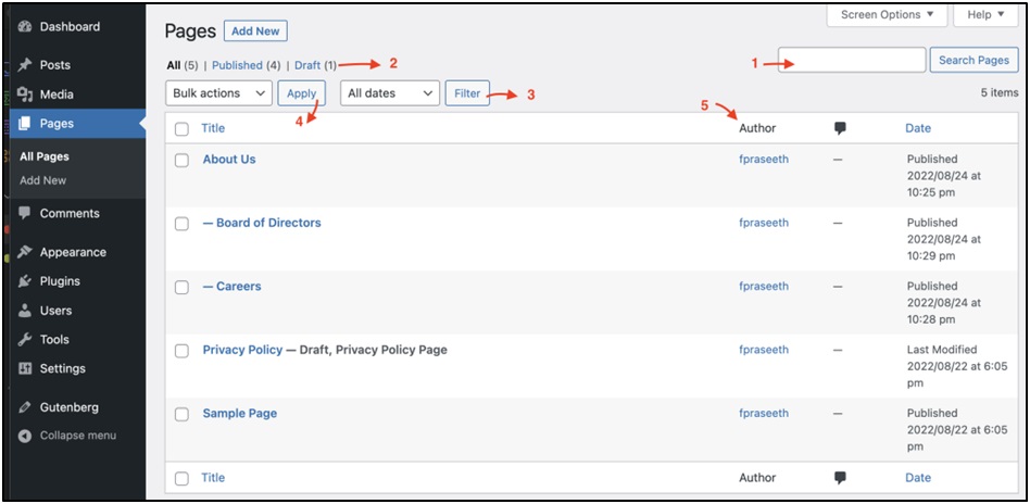 Wordpress Pages